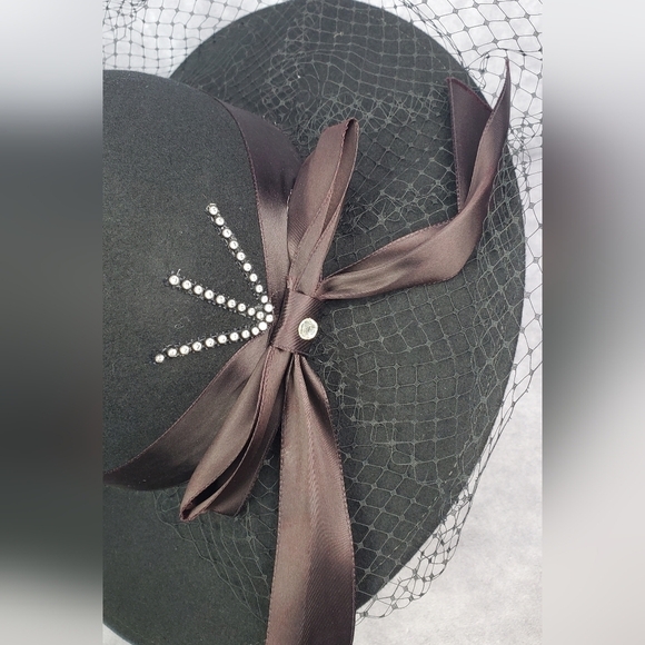 WPL (5923) Elegant black vintage 70's y2k Woman’s Hat 100%Wool Made in USA - Picture 7 of 12